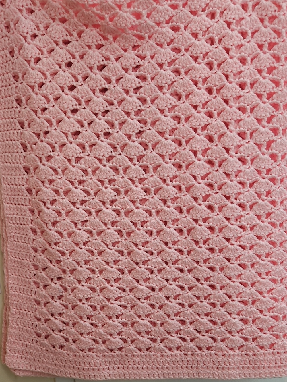 Pink Hand Knitted Crochet Baby Blanket